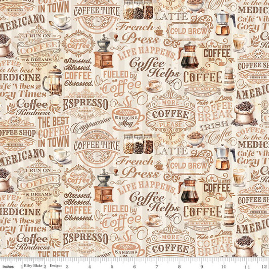 Riley Blake - Coffee Time - Text, Cream