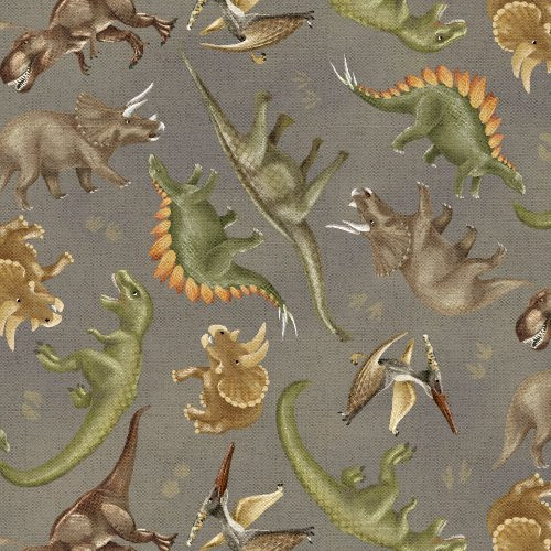 3 Wishes - Dinosaur Trails - Tossed Dinos, Taupe