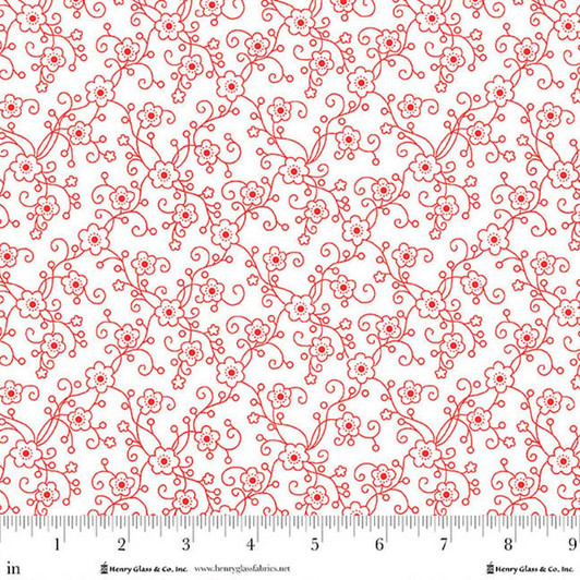 Henry Glass - Jubilee - Linear Floral, White/Red