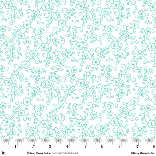 Henry Glass - Jubilee - Linear Floral, White/Blue