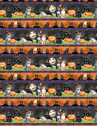 Wilmington Prints - Spooky Tails - Border Stripe, Multi
