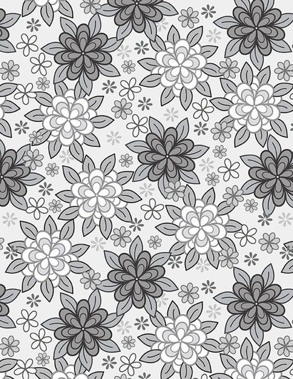 Wilmington Prints - Cottage Reverie - Packed Florals, Dark Gray
