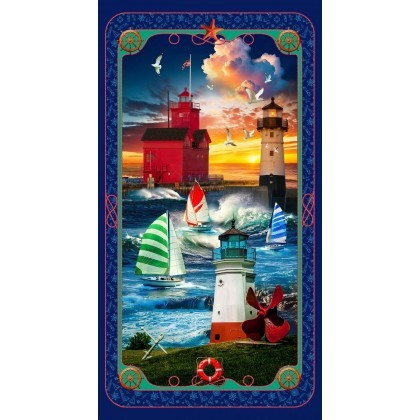 Michael Miller - Starlit Towers - 24" Cliffside Lantern Panel, Navy
