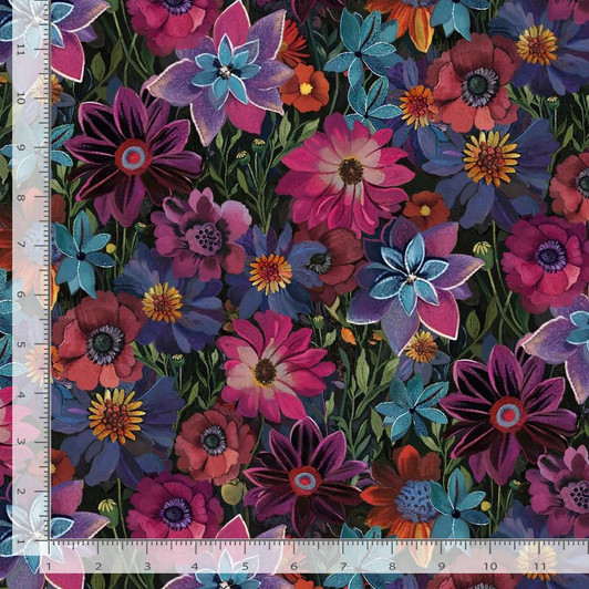 Timeless Treasures - Calico Cat - Forest Floral, Black