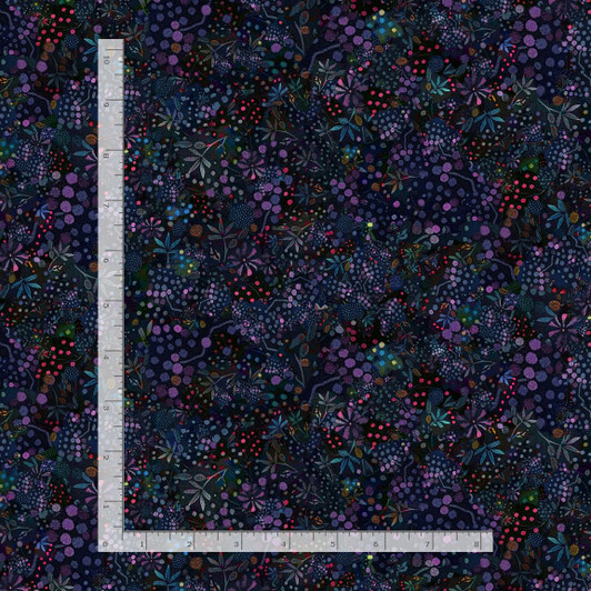 Timeless Treasures - Calico Cat - Dotted Wildflowers, Midnight