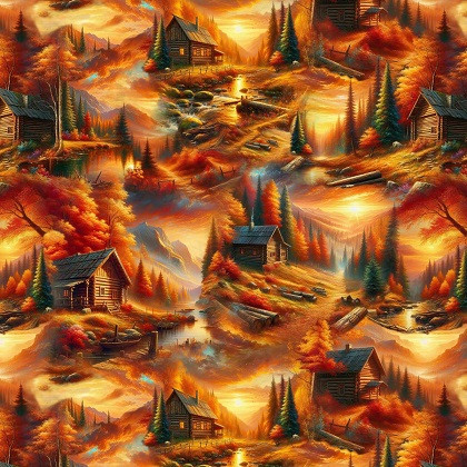 Blank Quilting - Homestead Heritage - Cabin Scenic, Sunset