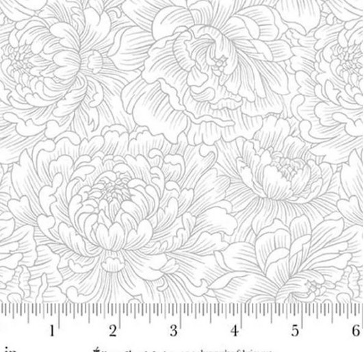 Henry Glass - Scarlet's Treasure - Peony Monotone, White on White