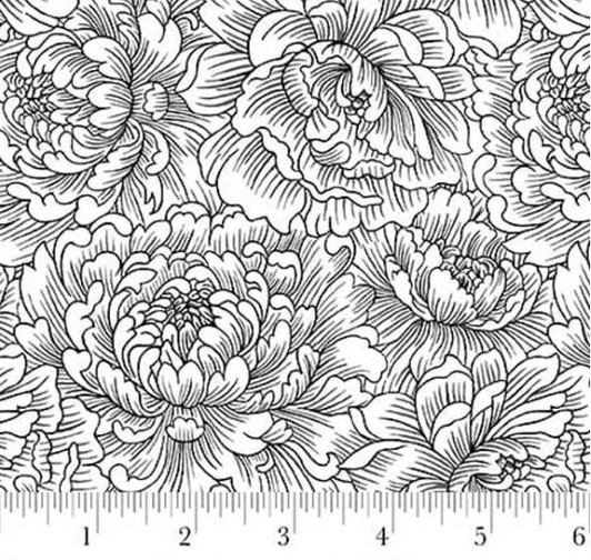 Henry Glass - Scarlet's Treasure - Peony Monotone, White Black