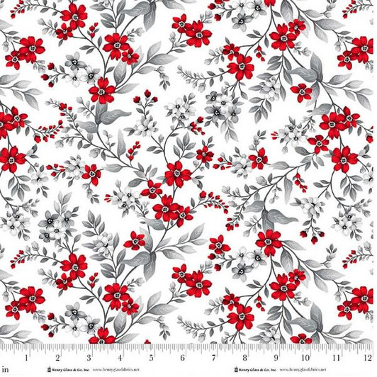 Henry Glass - Scarlet's Treasure - Floral Vine, White Red