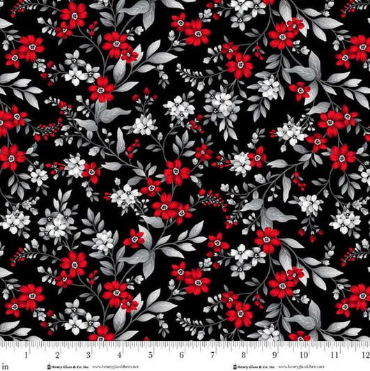 Henry Glass - Scarlet's Treasure - Floral Vine, Black Red