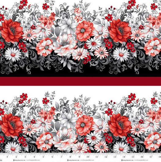 Henry Glass - Scarlet's Treasure - Border Stripe, Red White