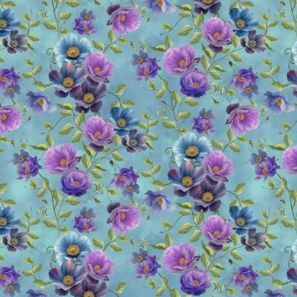 Blank Quilting - Florinda - Anemones Flowers, Teal/Violet
