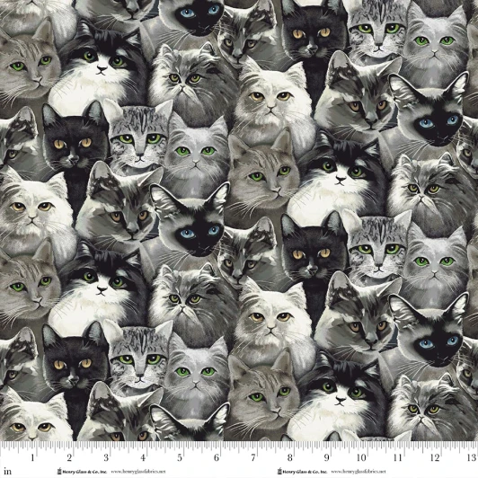 Henry Glass - Catsup - Cat Faces, Black/Gray