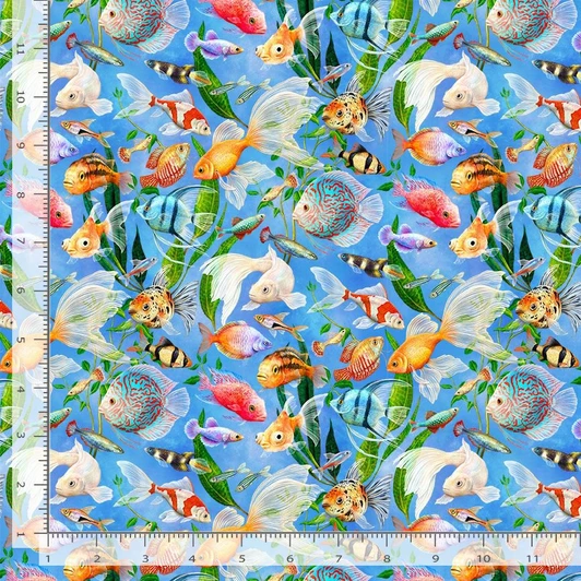 Timeless Treasures - Cats - Aquarium Fish, Blue