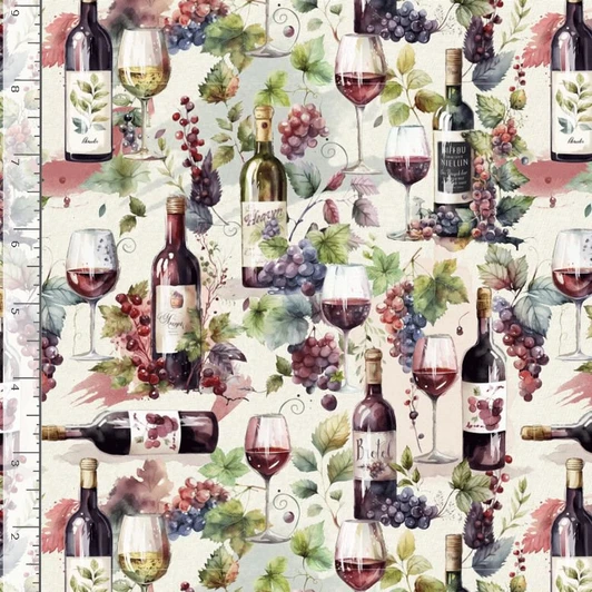 Timeless Treasures - Wine - Wine Bottles & Glasses, Multi