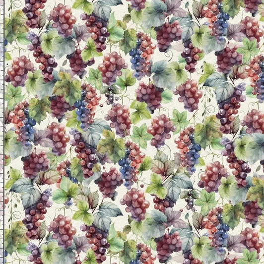 Timeless Treasures - Wine - Grapes With Leaves. Cream