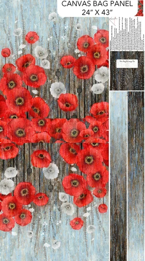 Northcott - Poppy Meadow - 24" Canvas Bag Panel, Charcoal