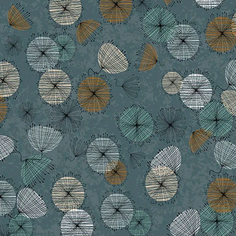 Quilting Treasures - Wisps on The Wind - Small Contempo Flowers, Dusty Aqua