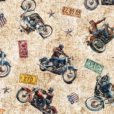 Quilting Treasures - Stars, Stripes & Steel - Grunge Biker Toss, Tan