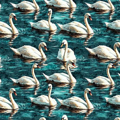 Quilting Treasures - Swan Song - Swans, Dark Turquoise