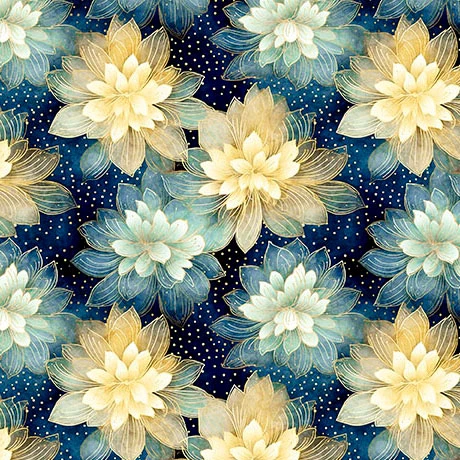 Quilting Treasures - Swan Song - Lotus Flowers, Navy