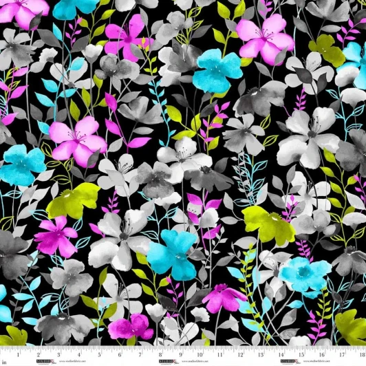 Studio E - Sweet Licorice - Watercolor Floral, Black