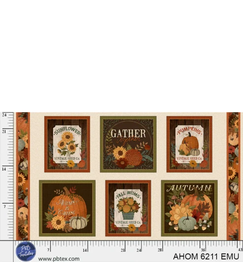 P & B Textiles - Autumn Homestead - 24" Autumn is Calling Blocks Panel, Ecru