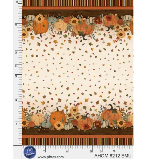 P & B Textiles - Autumn Homestead - Double Border Tabletop, Ecru/Multi