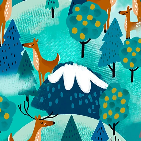 Quilting Treasures - Let's Camp - Mountain Scenic, Turquoise