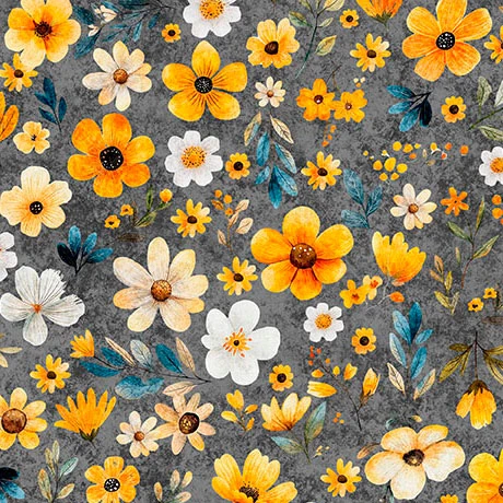 Quilting Treasures - Buzz Buzz Buzz - Floral, Dark Gray