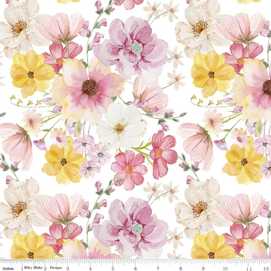 Riley Blake - Painted Petals - Large Floral, White