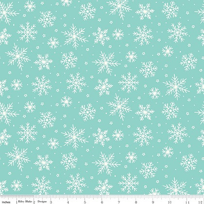Riley Blake - Flannel - The North Pole - White Snowflakes, Aqua