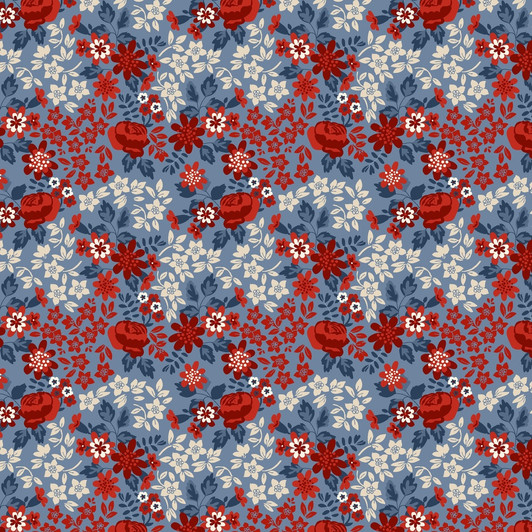 Lumin Fabrics - Stripes and Stars - Rose Floral, Blue