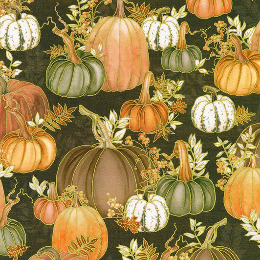 Robert Kaufman - Hello Fall - Pumpkins, Chestnut