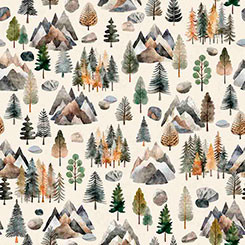 Quilting Treasures - Bigfoot - Pine Trees, Cream