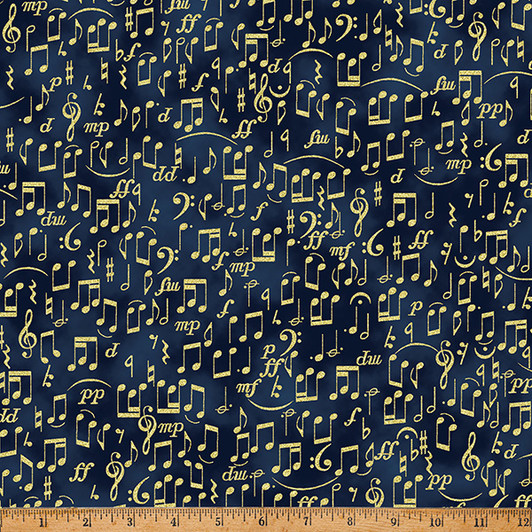 Hoffman California - In A Pear Tree - Music Notes, Navy/Gold