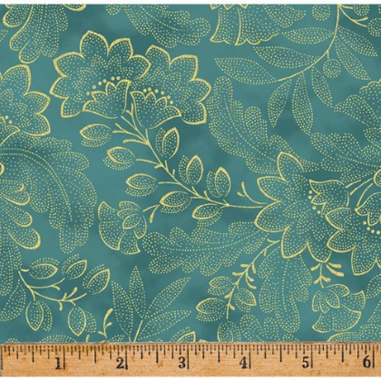 Hoffman California - Crown & Vine - LES Fleurs, Dusty Teal/Gold