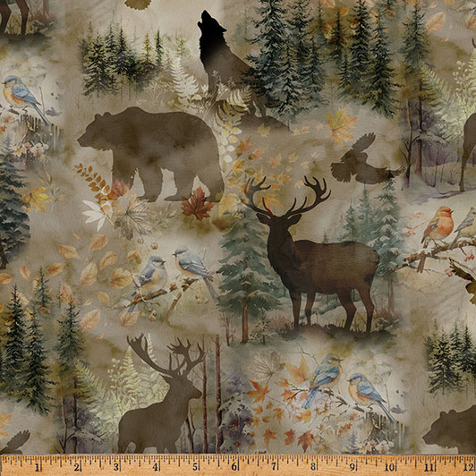 Hoffman California - Stag and Stone - Animal Silhouettes, Antique Beige