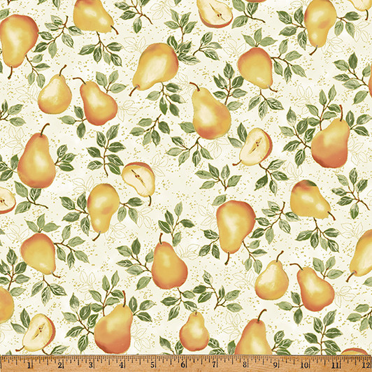 Hoffman California - In A Pear Tree - Pears With Leaves, Cream/Gold
