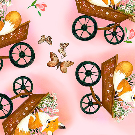 Quilting Treasures - Flora & The Fox - Fox in Wheelbarrow, Pink