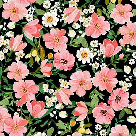 Quilting Treasures - Flora & The Fox - Floral, Black