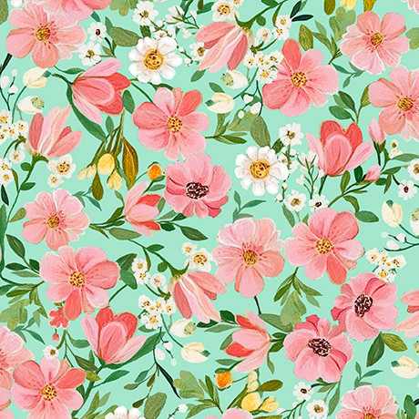 Quilting Treasures - Flora & The Fox - Floral, Light Turquoise