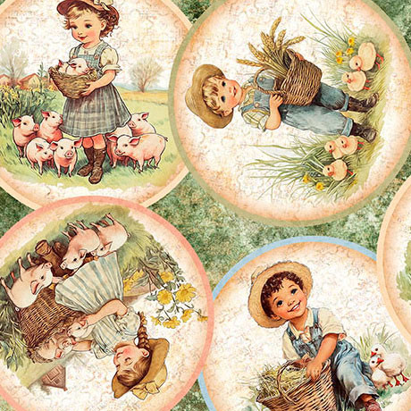 Quilting Treasures - Lil Farmers - Circle Vignettes, Light Green