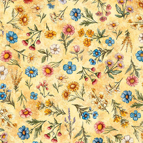 Quilting Treasures - Lil Farmers - Floral Toss, Marigold
