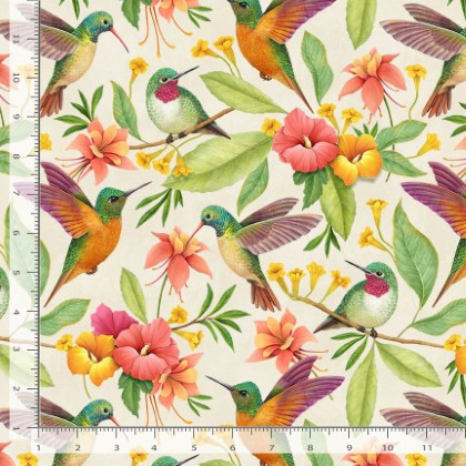 Timeless Treasures - Birds - Hummingbird & Tropical Florals, Multi