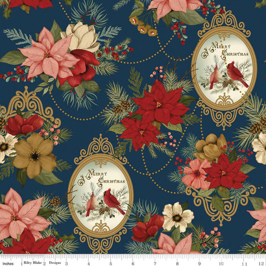 Riley Blake - Christmas Greetings - Festive Floral Arrangement, Navy