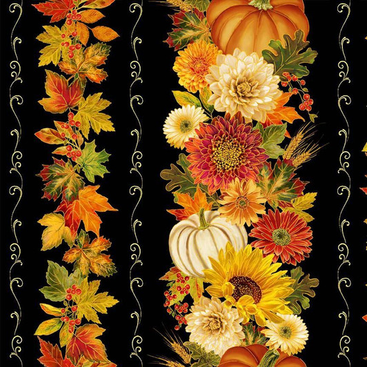 Timeless Treasures - Give Thanks - 11" Stripes, Black
