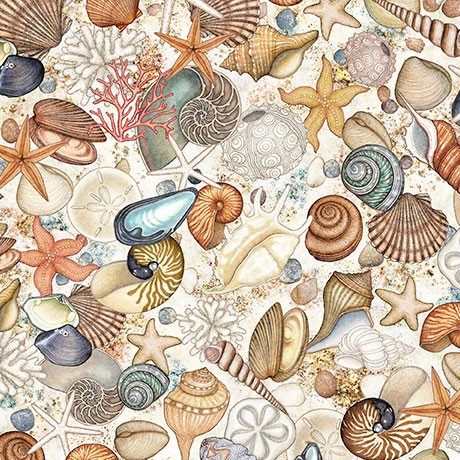 Quilting Treasures - Nauticus - Shells, Cream