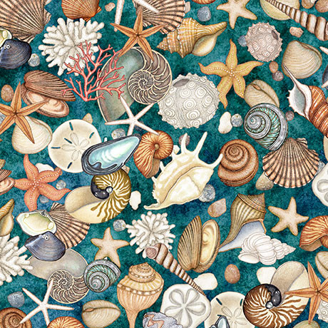 Quilting Treasures - Nauticus - Shells, Turquoise