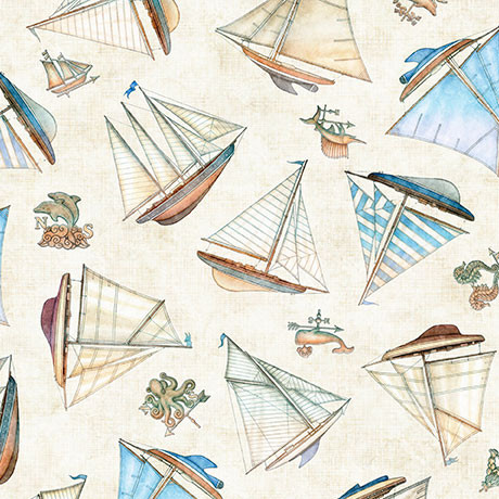 Quilting Treasures - Nauticus - Ships Toss, Cream